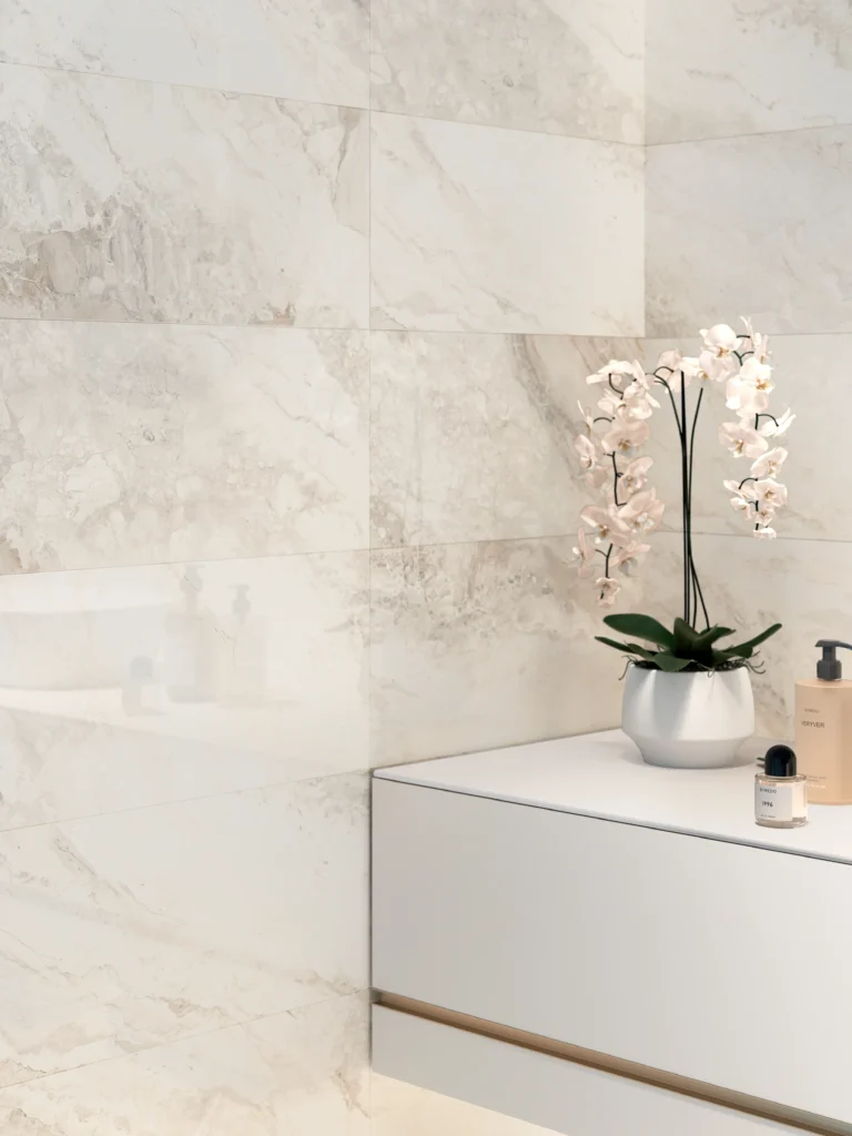 Tiles 床タイル「MYSTIC– ミスティック（Ivory）」 床施工事例イメージ　輸入タイル