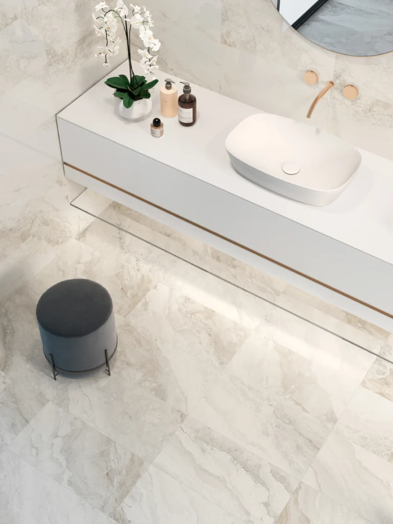 Tiles 床タイル「MYSTIC– ミスティック（Ivory）」 床施工事例イメージ　輸入タイル